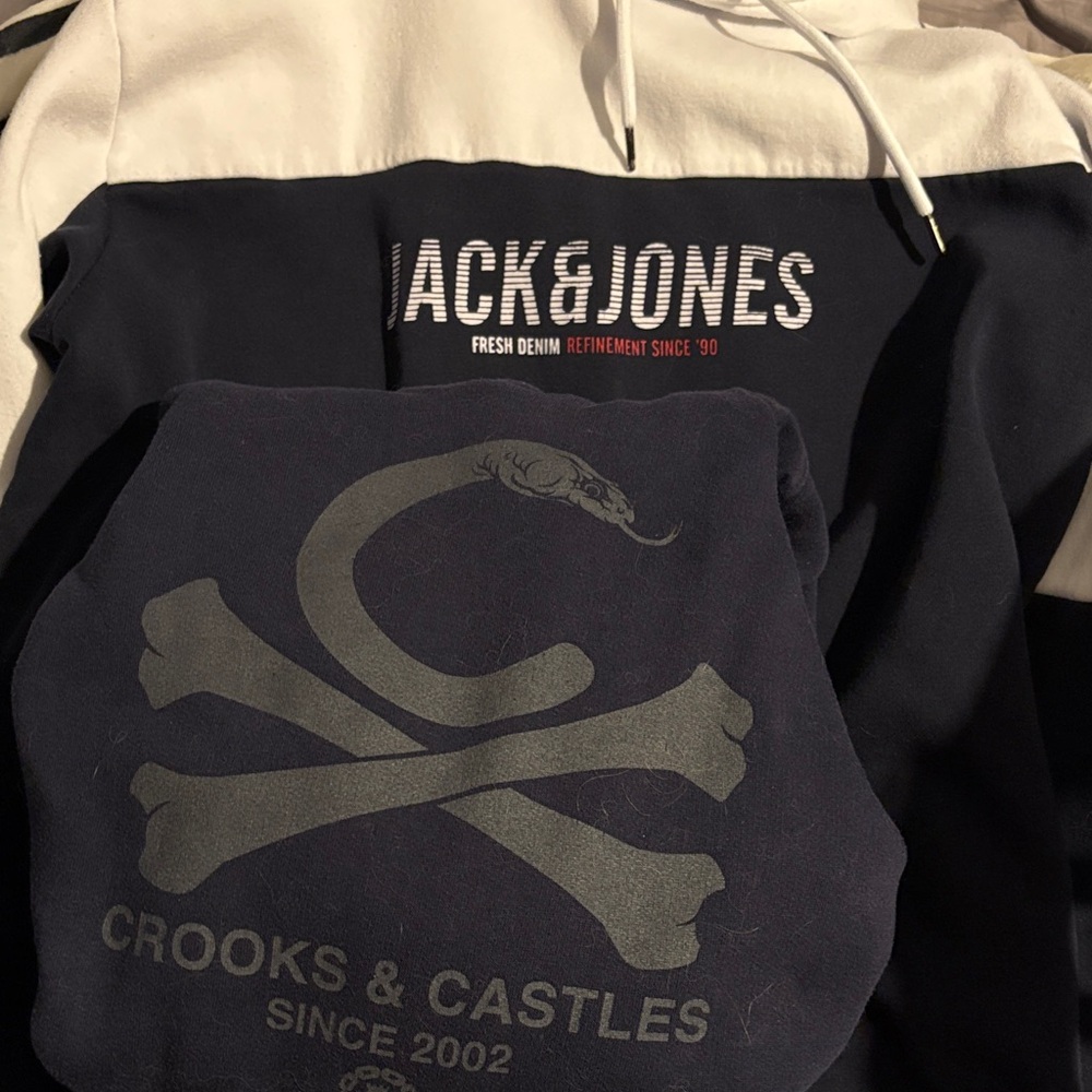 2 Navy blue men’s hoodies Crooks & Castles and Jack & Jones - medium and large